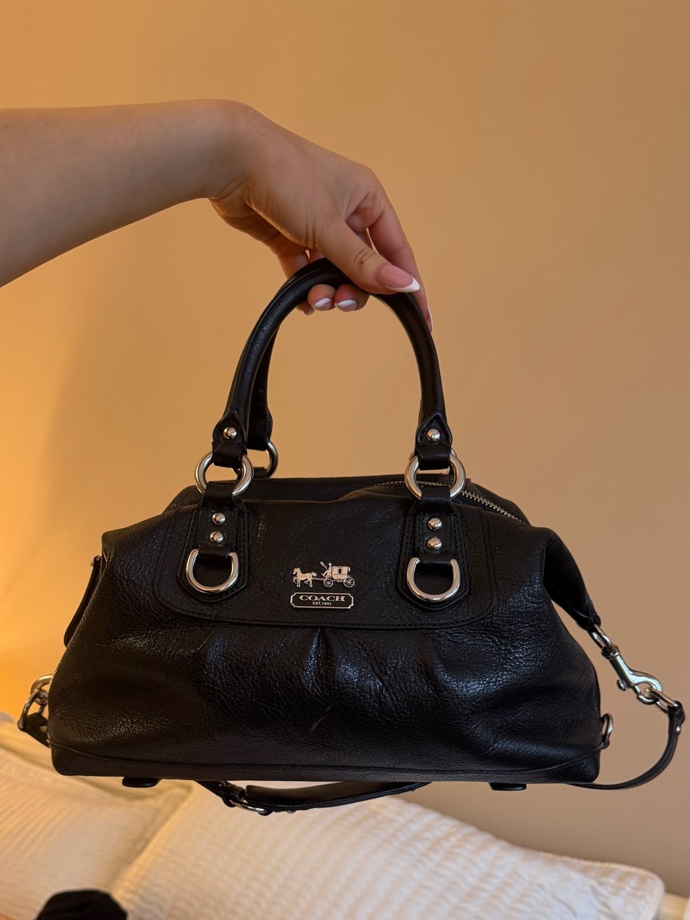 Coach Black Pebbled Leather Satchel with Silver Hardware